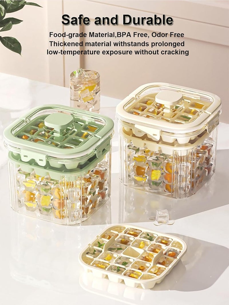 SIUPER 6.7*6.7*7.1in Ice Storage Bin w/ Two Small Ice Cube Trays Molds & Scoop for Home Bar, Small Ice Bucket with Sealed Lid for Freezer, Portable Refrigerator Ice Holder Containers for Outdoor Green - Image 2